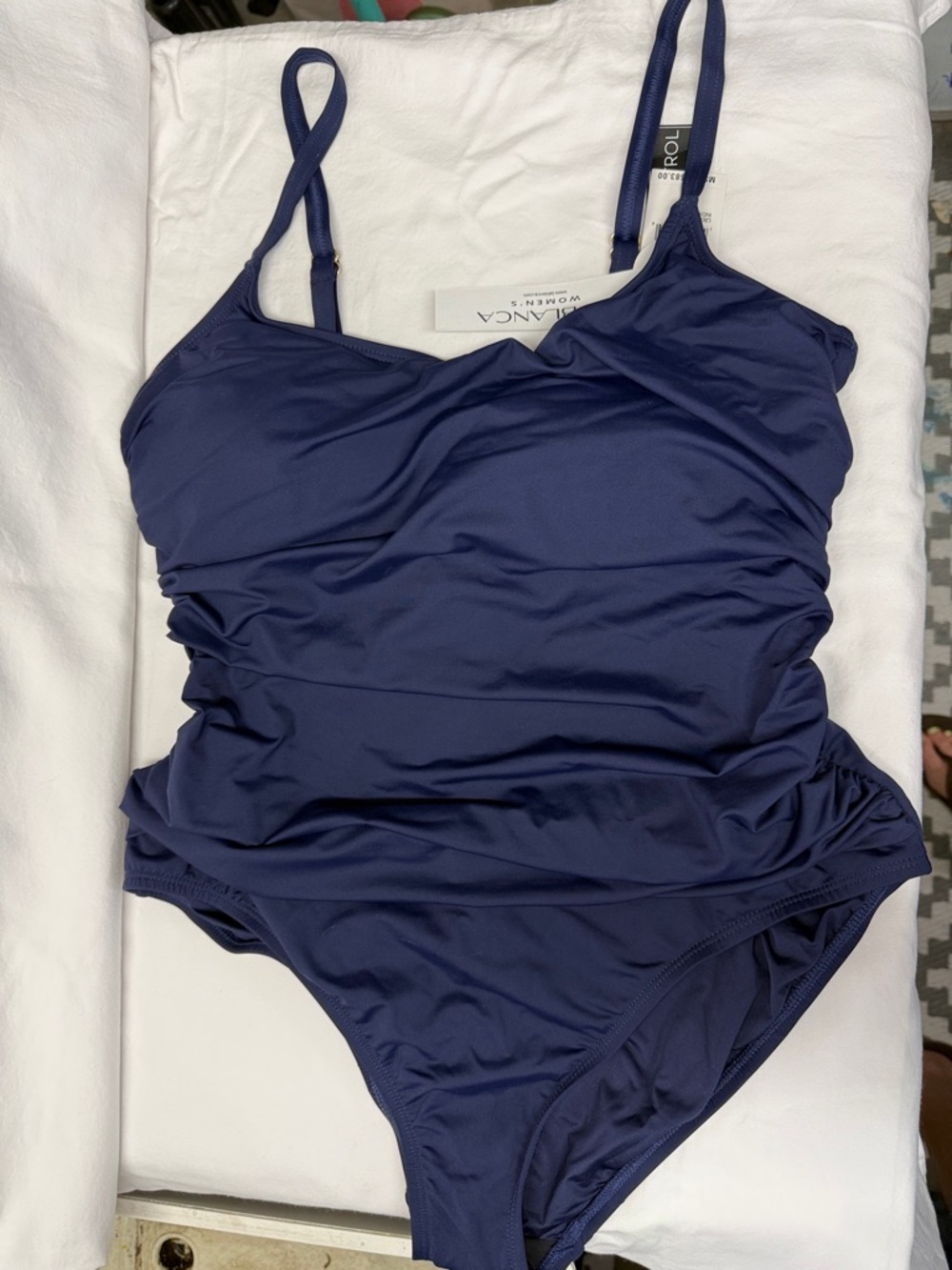 La Blanca Navy Blue Ruched One-Piece Swimsuit
